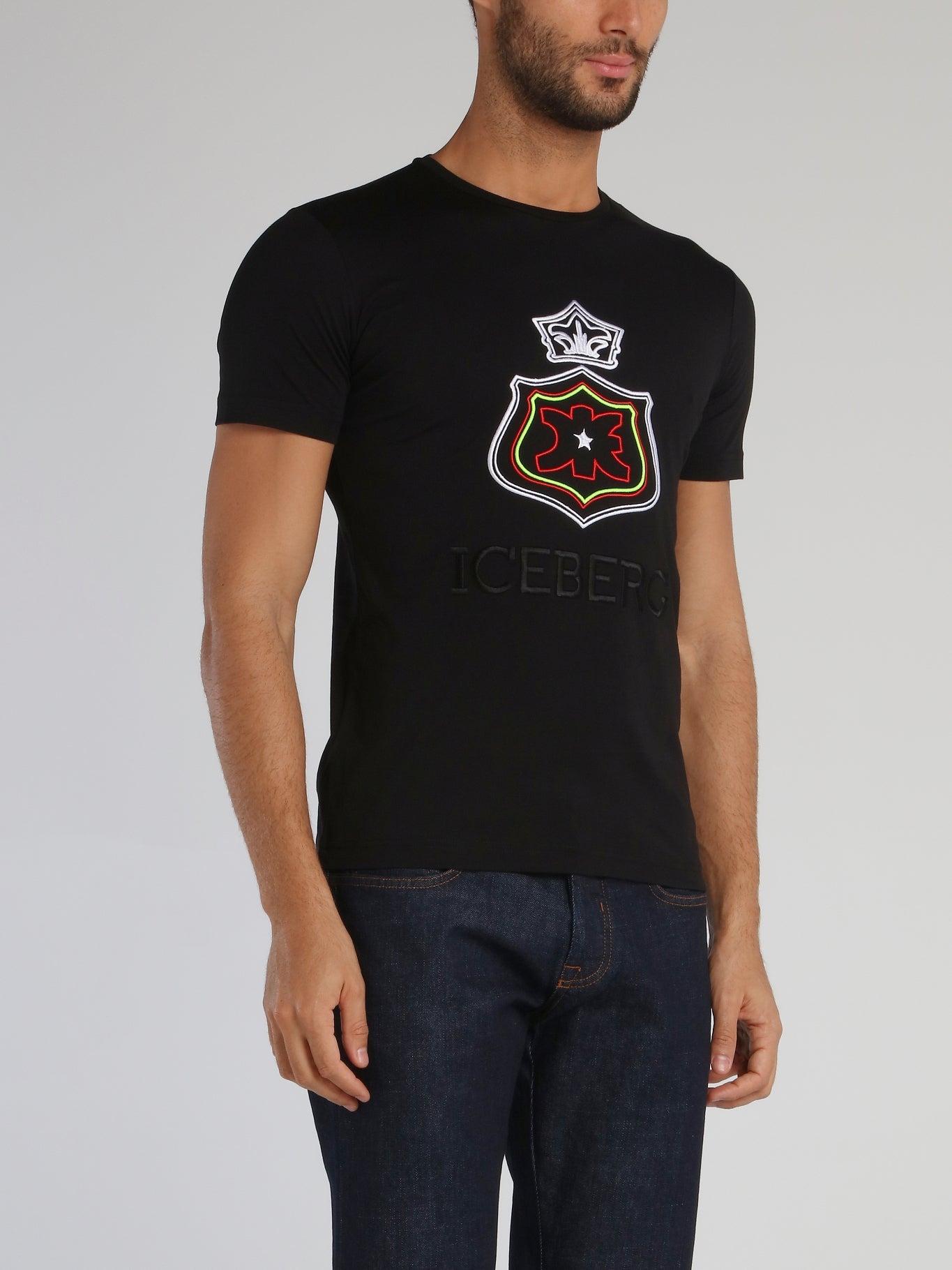 Black Monogram Embroidered Cotton T-Shirt