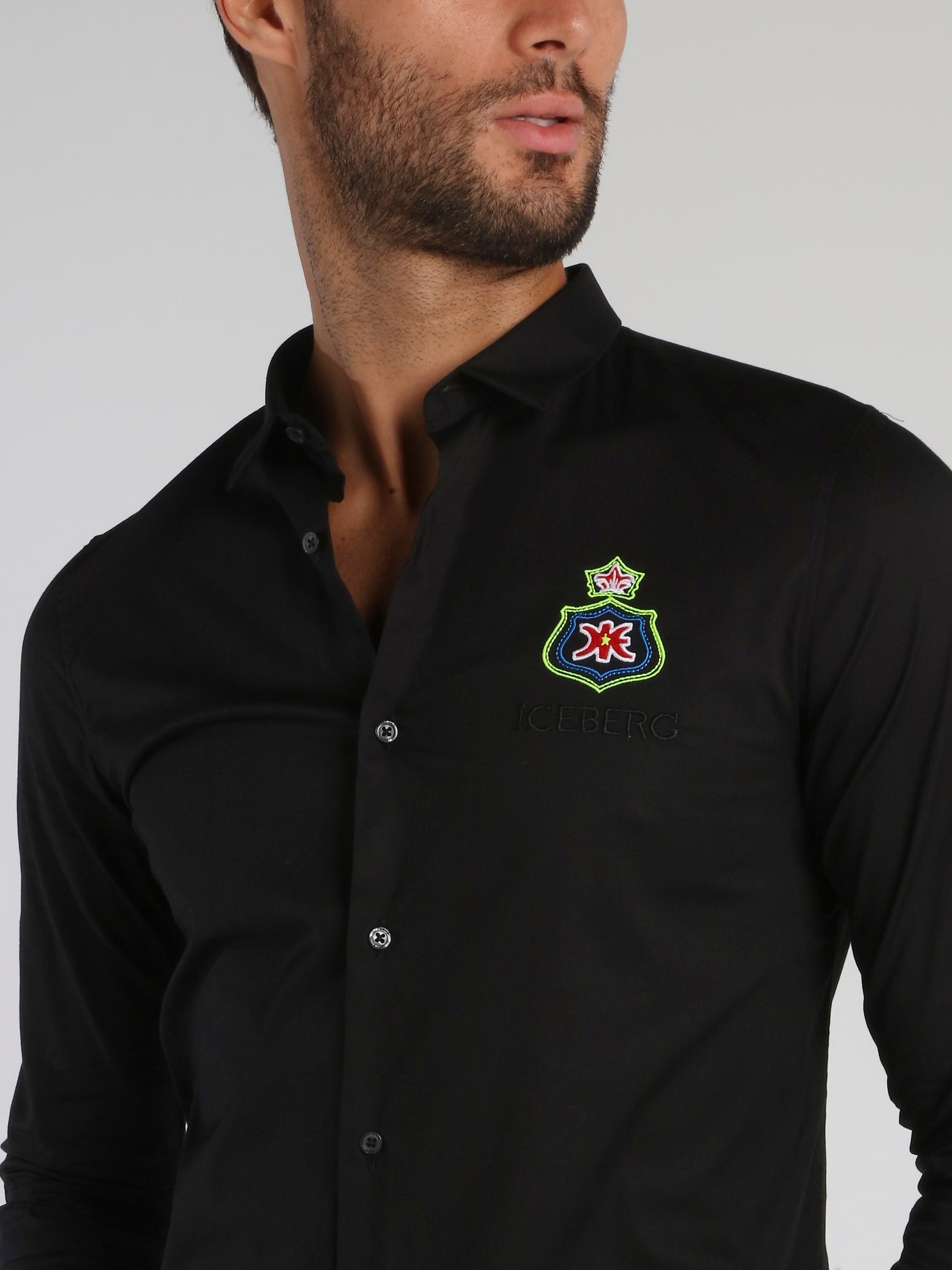 Black Embroidered Monogram Long Sleeve Shirt