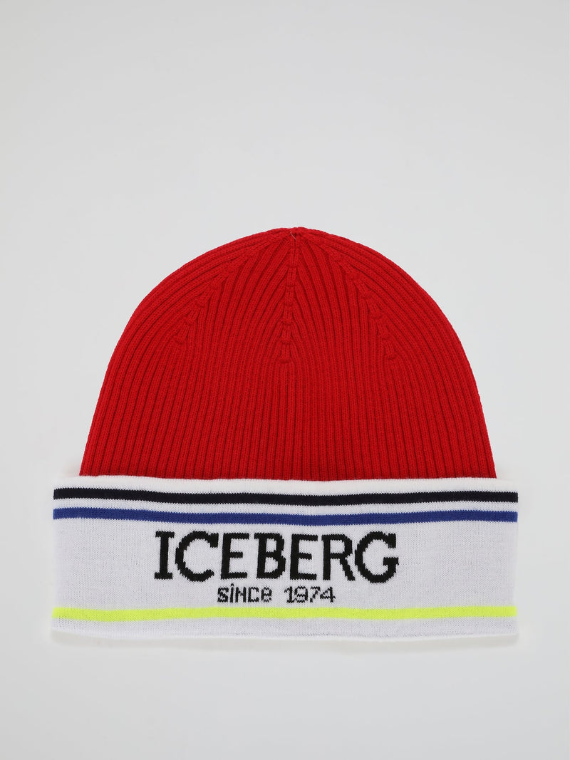 Red Logo Virgin Wool Knitted Cap