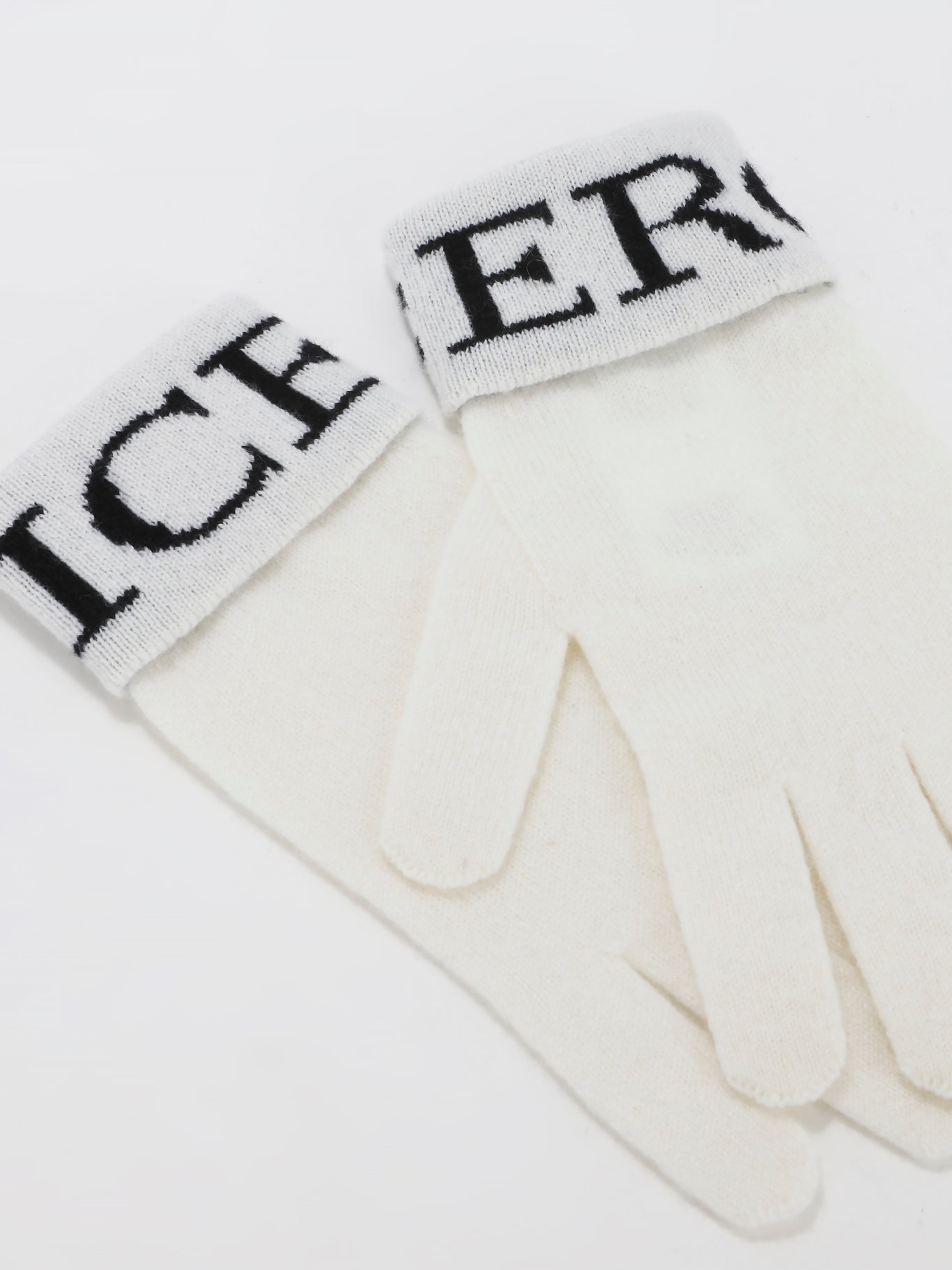 White Logo Cashmere Knitted Gloves