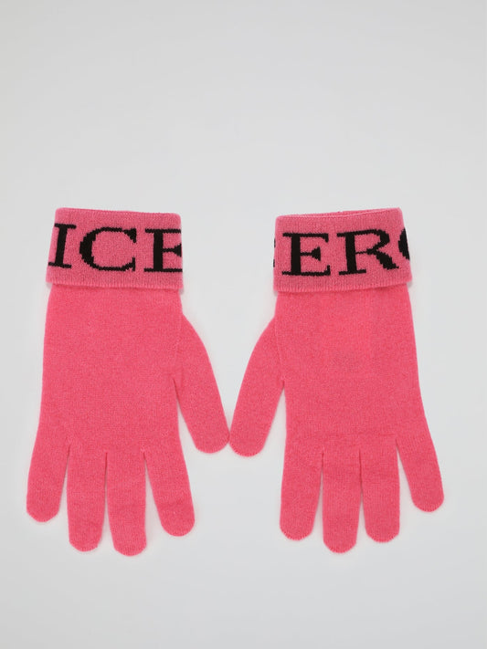 Pink Logo Cashmere Knitted Gloves