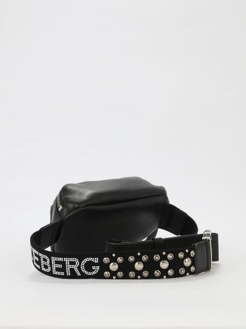 Black Studded Strap Leather Belt Bag