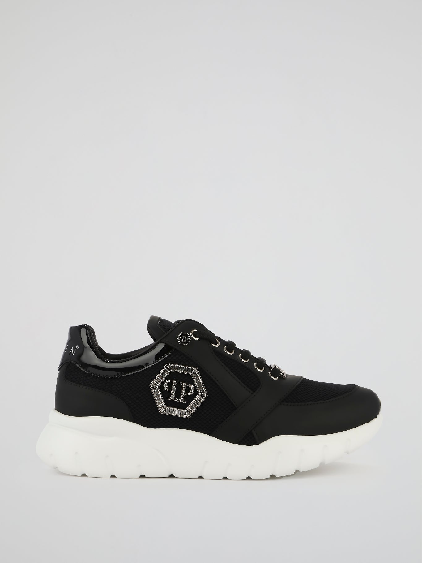 Black Crystal Monogram Mesh Panel Sneakers