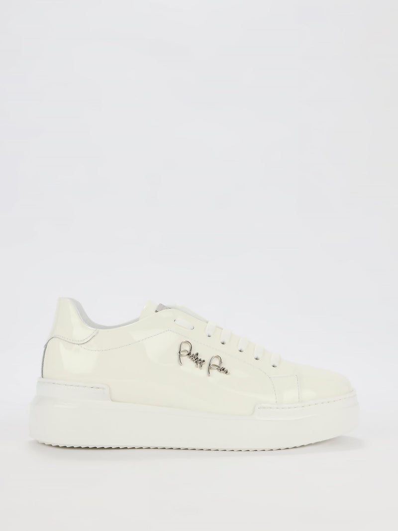 White Patent Leather Platform Sneakers