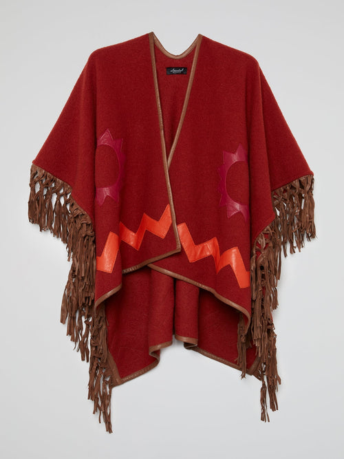 Red Fringe Hem Poncho