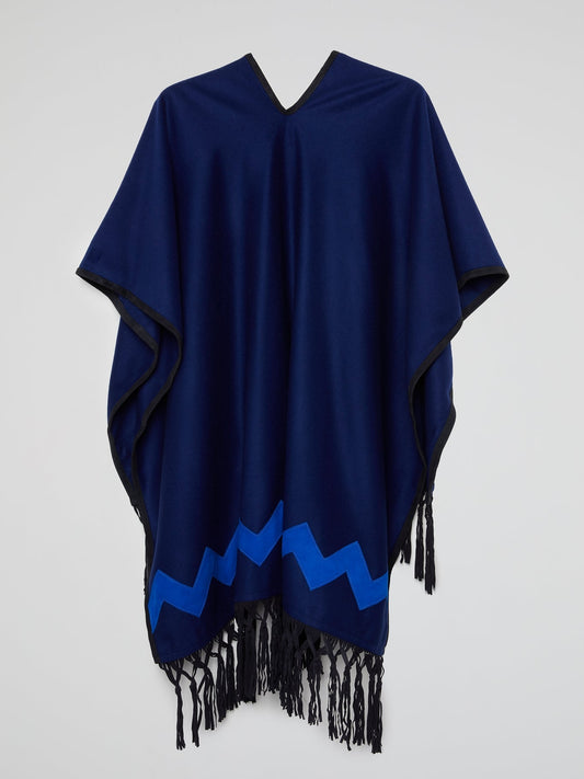 Navy Fringe Hem Poncho