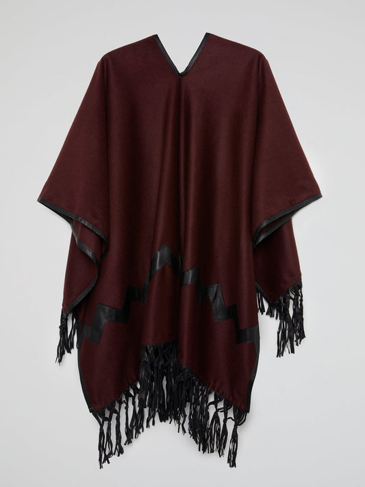 Burgundy Fringe Hem Poncho