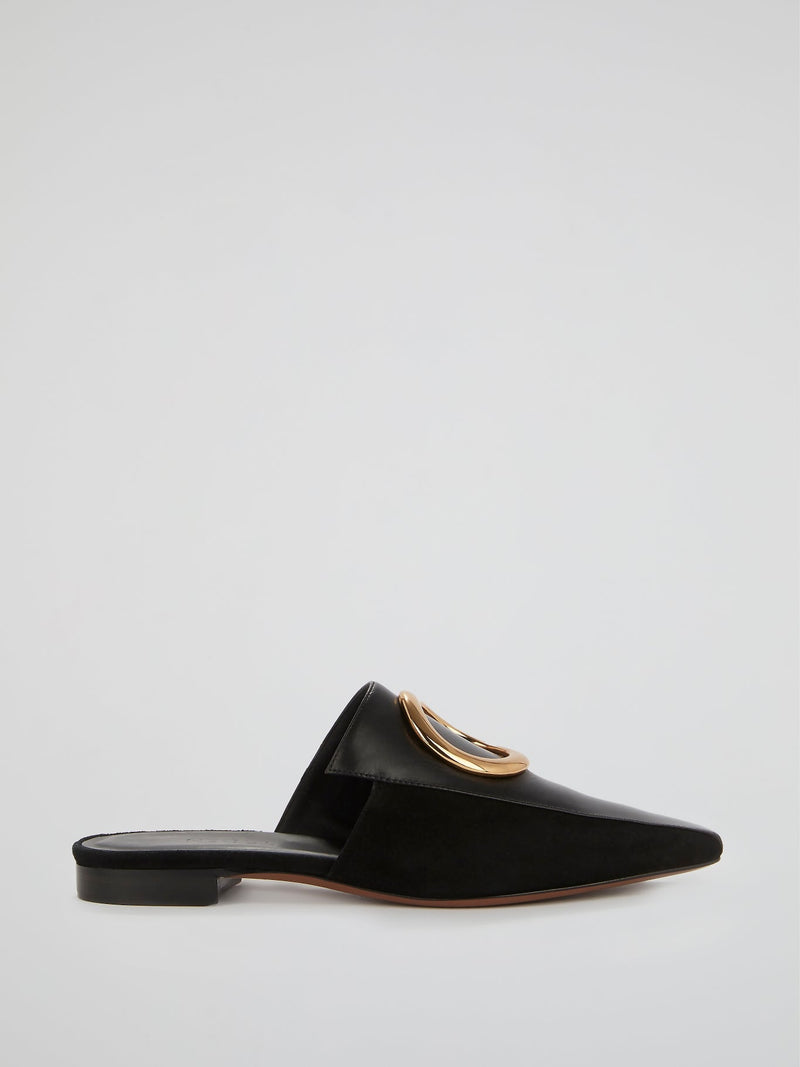 Phaius Black Leather Ring Mules