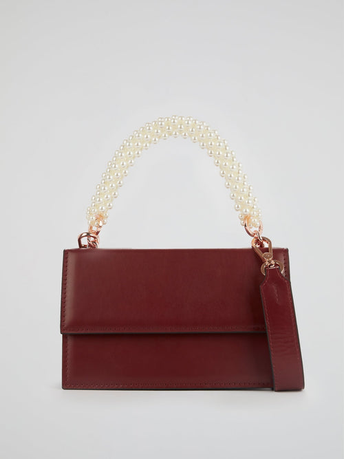 Burgundy Ada Pearl Beaded Handle Flap Purse