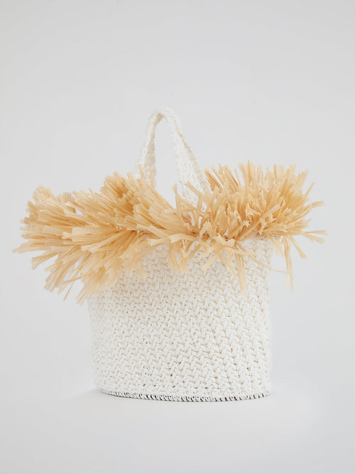 White Malibu Hand Woven Beach Bag