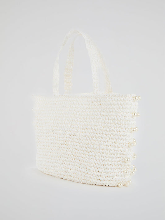 White Malibu Pearl Embellished Beach Bag