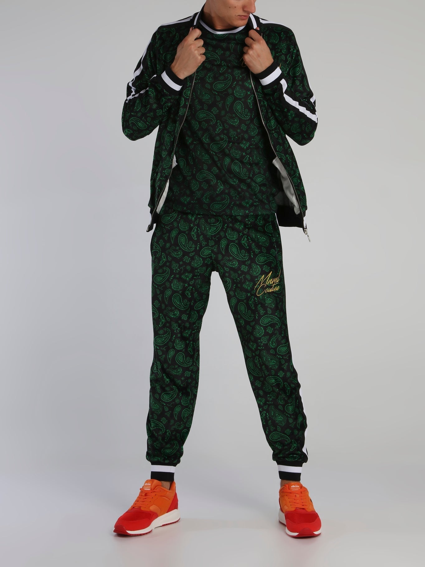 Green Paisley Print Track Pants