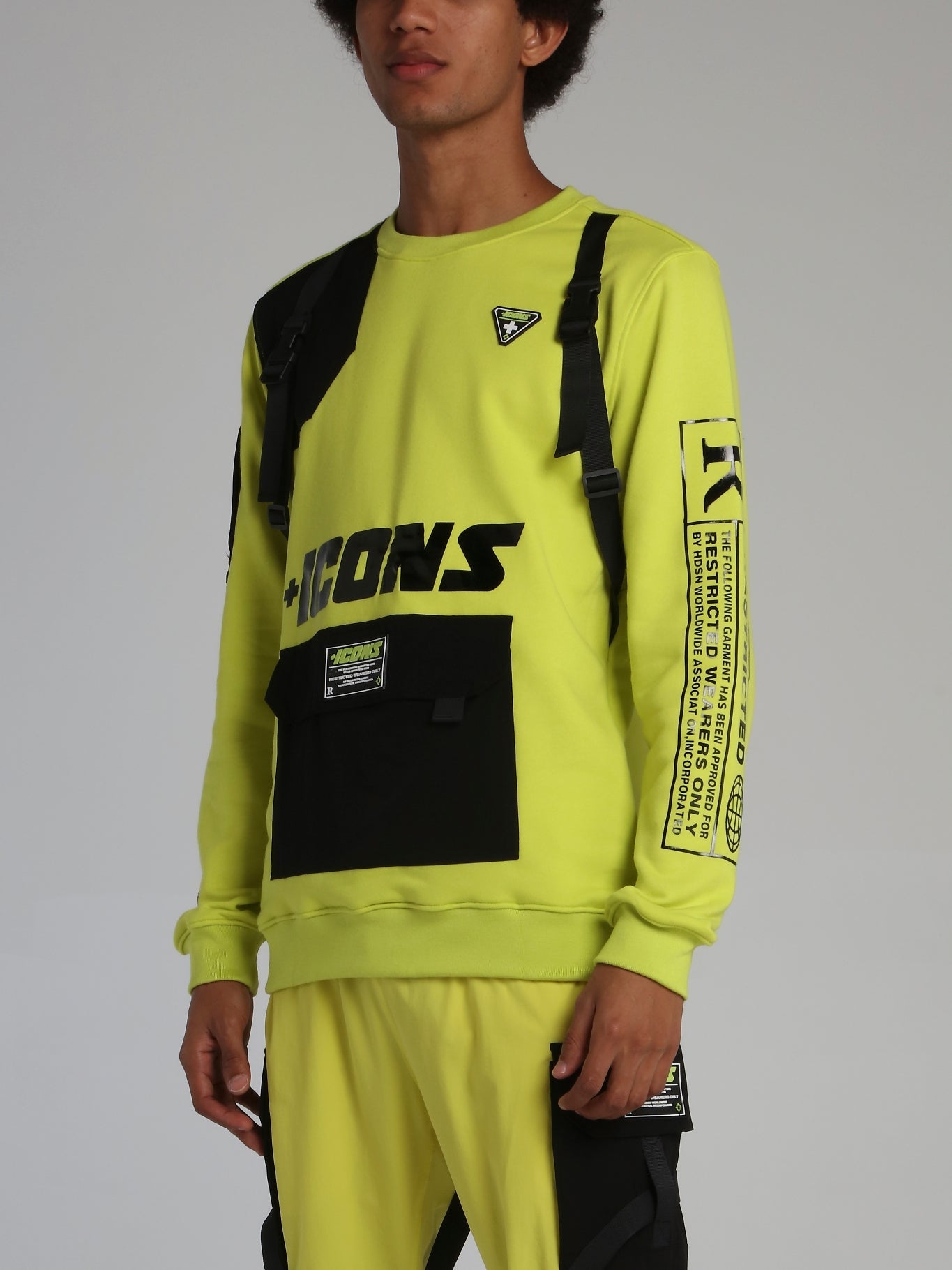 Neon Yellow Icons Tactical Crewneck Sweatshirt