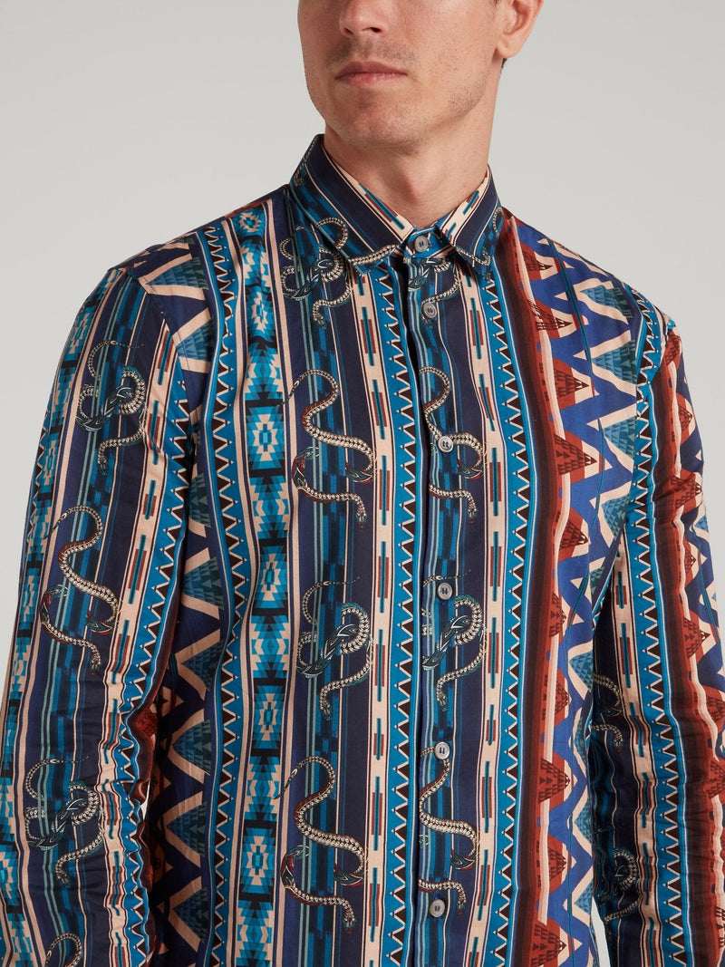 Blue Striped Jacquard Long Sleeve Shirt