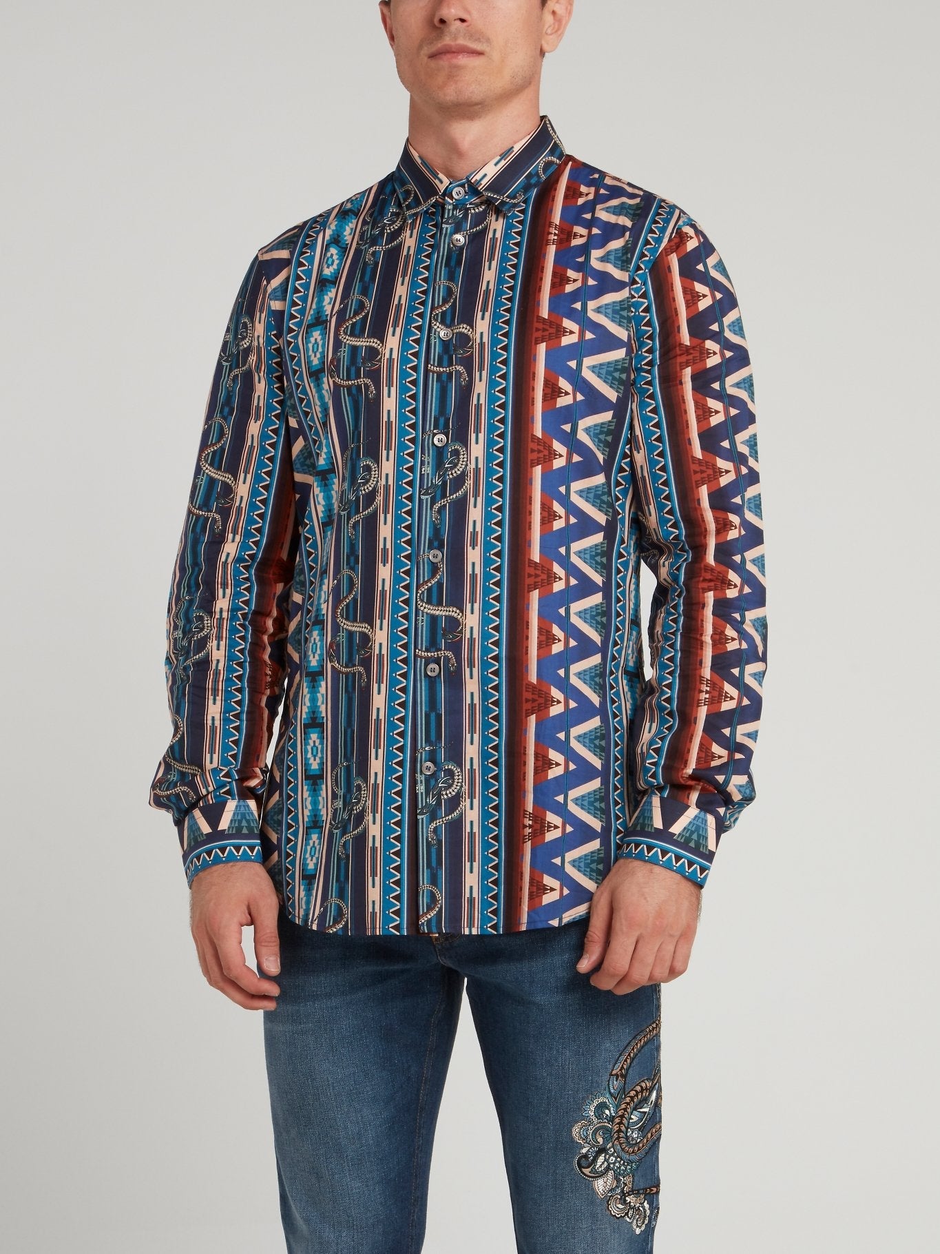 Blue Striped Jacquard Long Sleeve Shirt