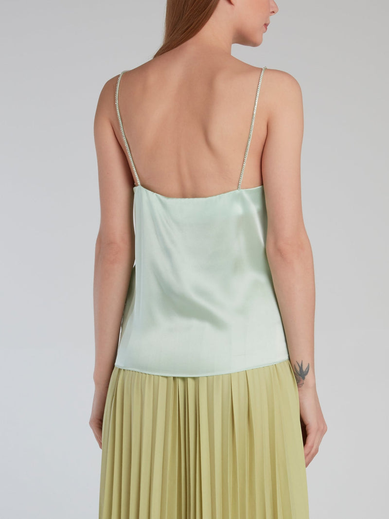 Mint Crystal Studded Silk Cami Top