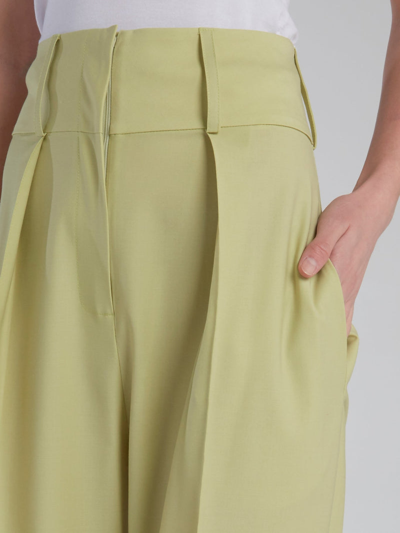 Lime High Waist Front Pleated Tapered Trousers