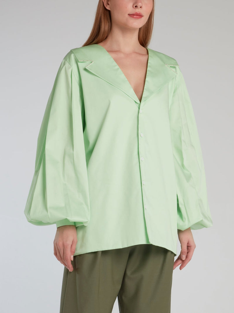 Mint Bishop Sleeve Plunging Shirt