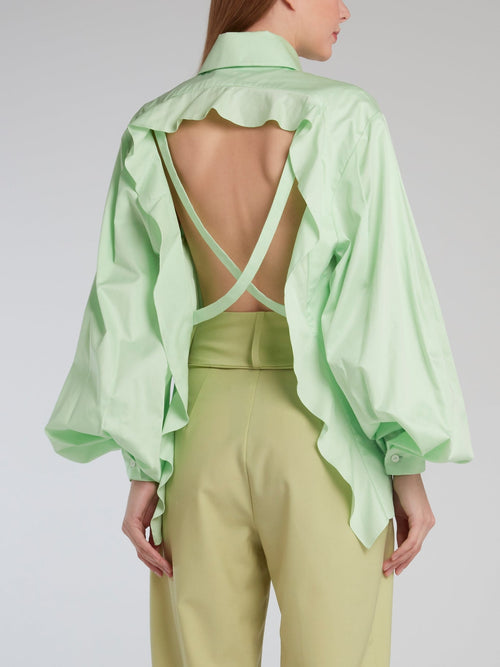 Mint Open Back Bishop Sleeve Shirt