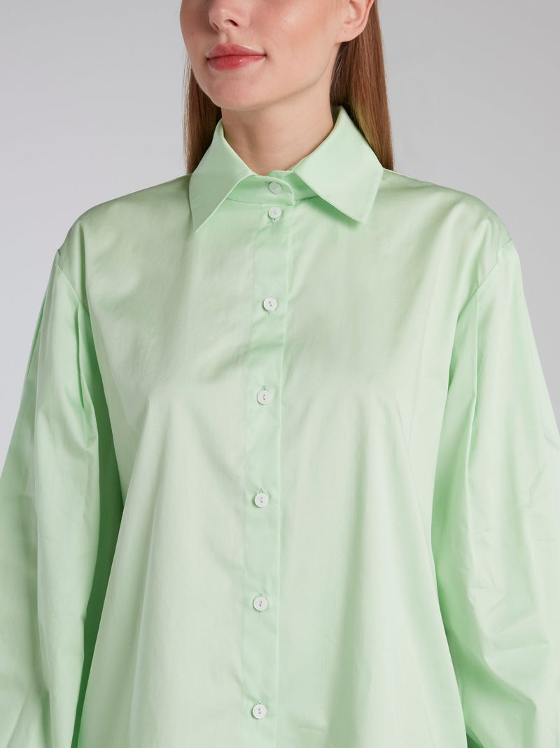 Mint Open Back Bishop Sleeve Shirt