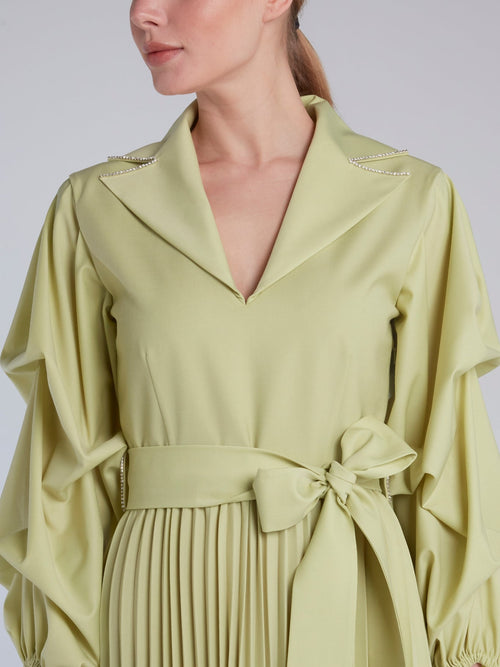 Lime Long Sleeve Accordion Shirt Dress