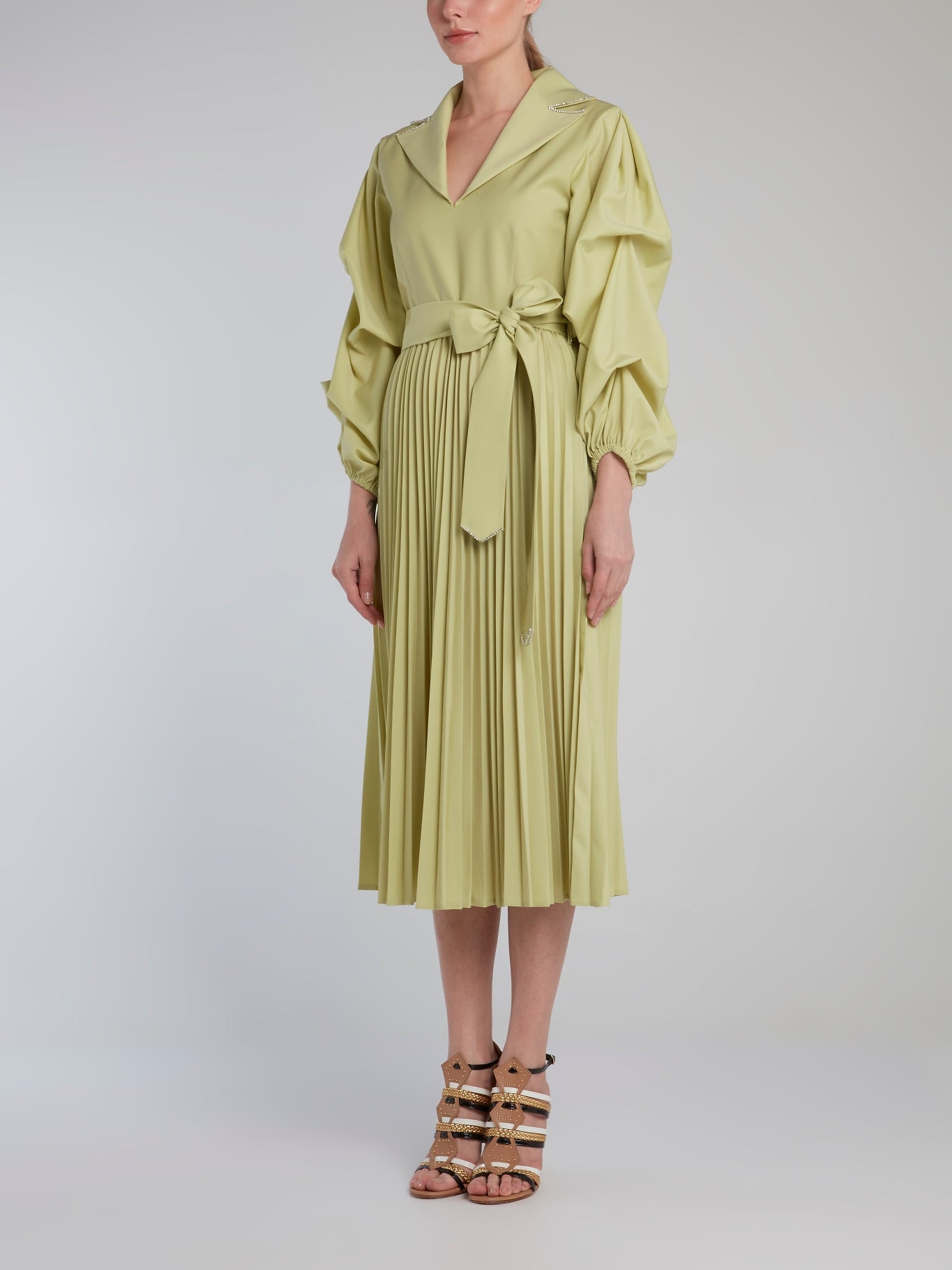 Lime Long Sleeve Accordion Shirt Dress