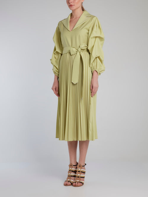 Lime Long Sleeve Accordion Shirt Dress