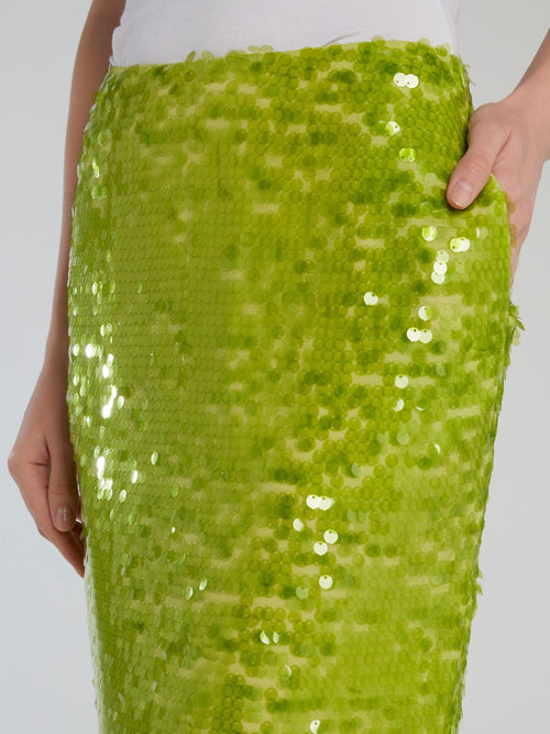 Neon Green Sequin Pencil Skirt