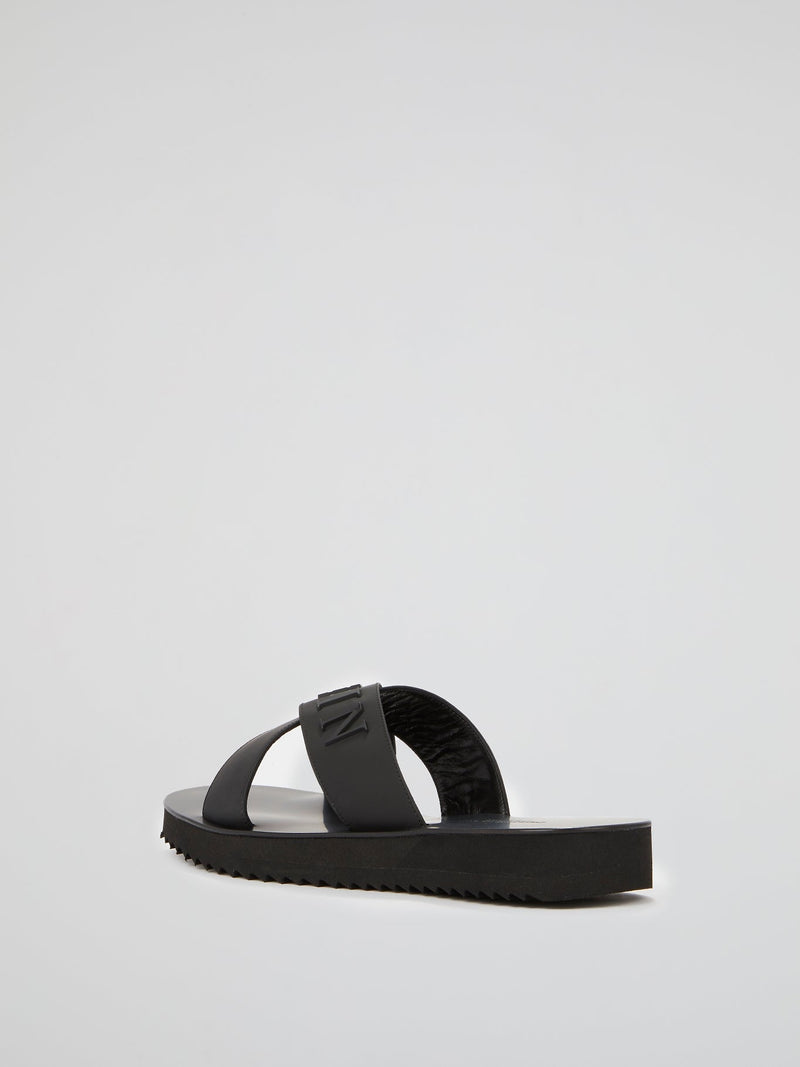 Black Logo Criss Cross Sandals