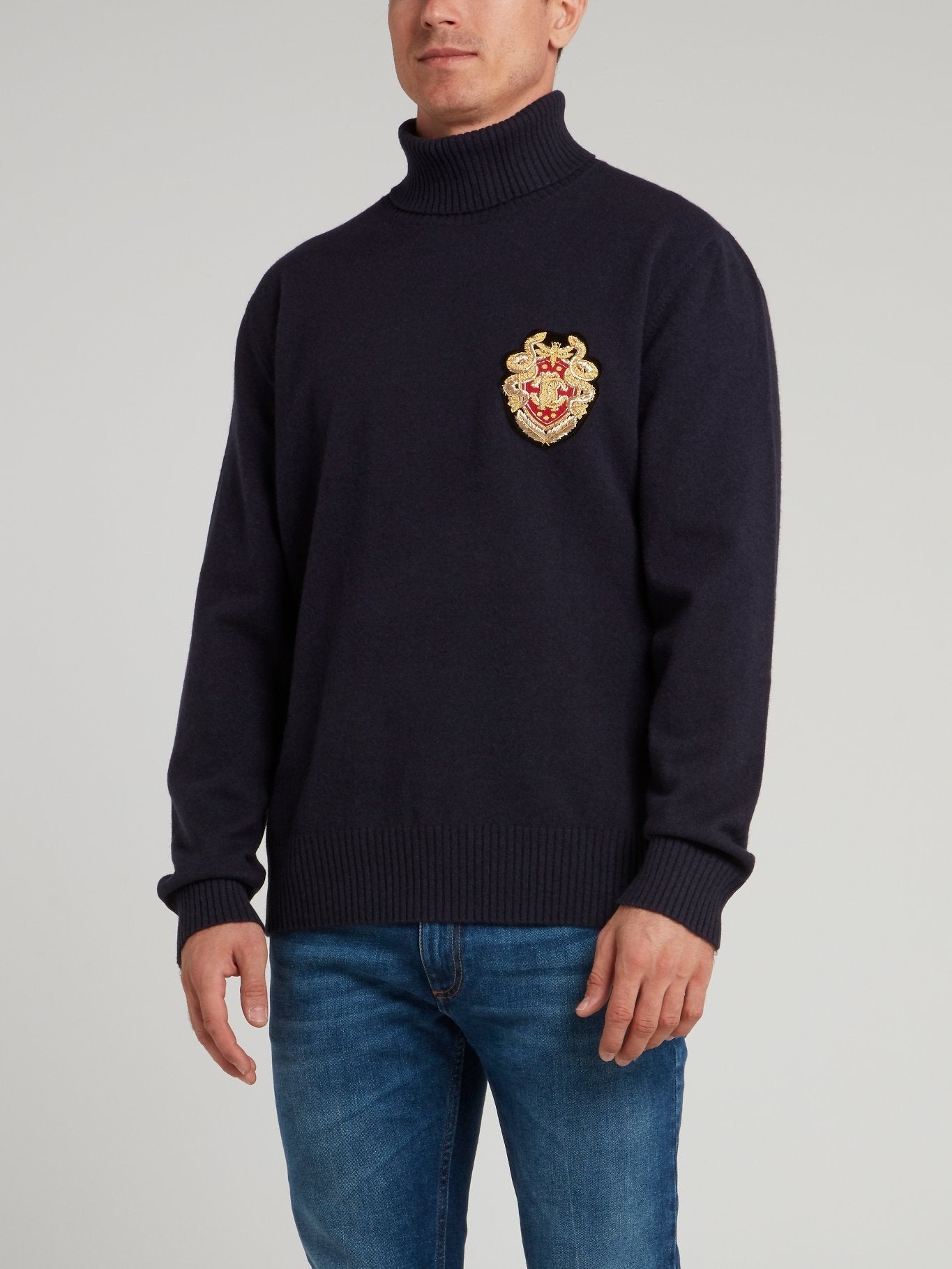 Navy Logo Appliquéd Turtleneck Top