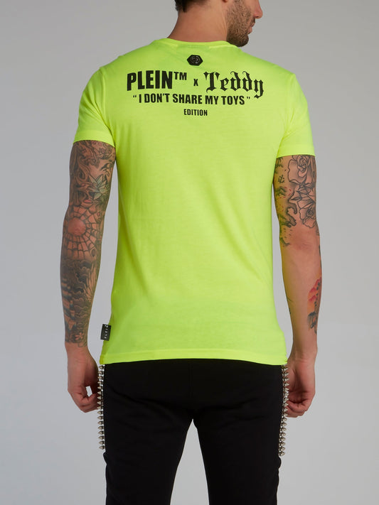 Neon Yellow Strass Bear Crewneck T-Shirt