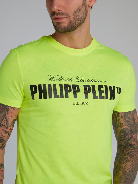 Neon Yellow Classic Logo Crewneck T-Shirt