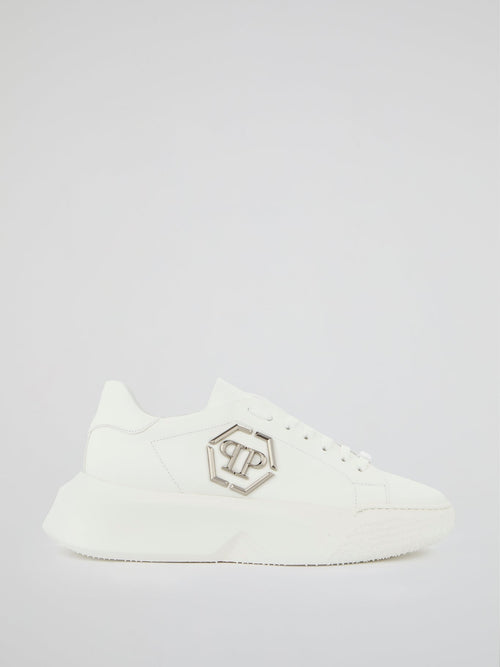 White Monogram Embellished Platform Sneakers