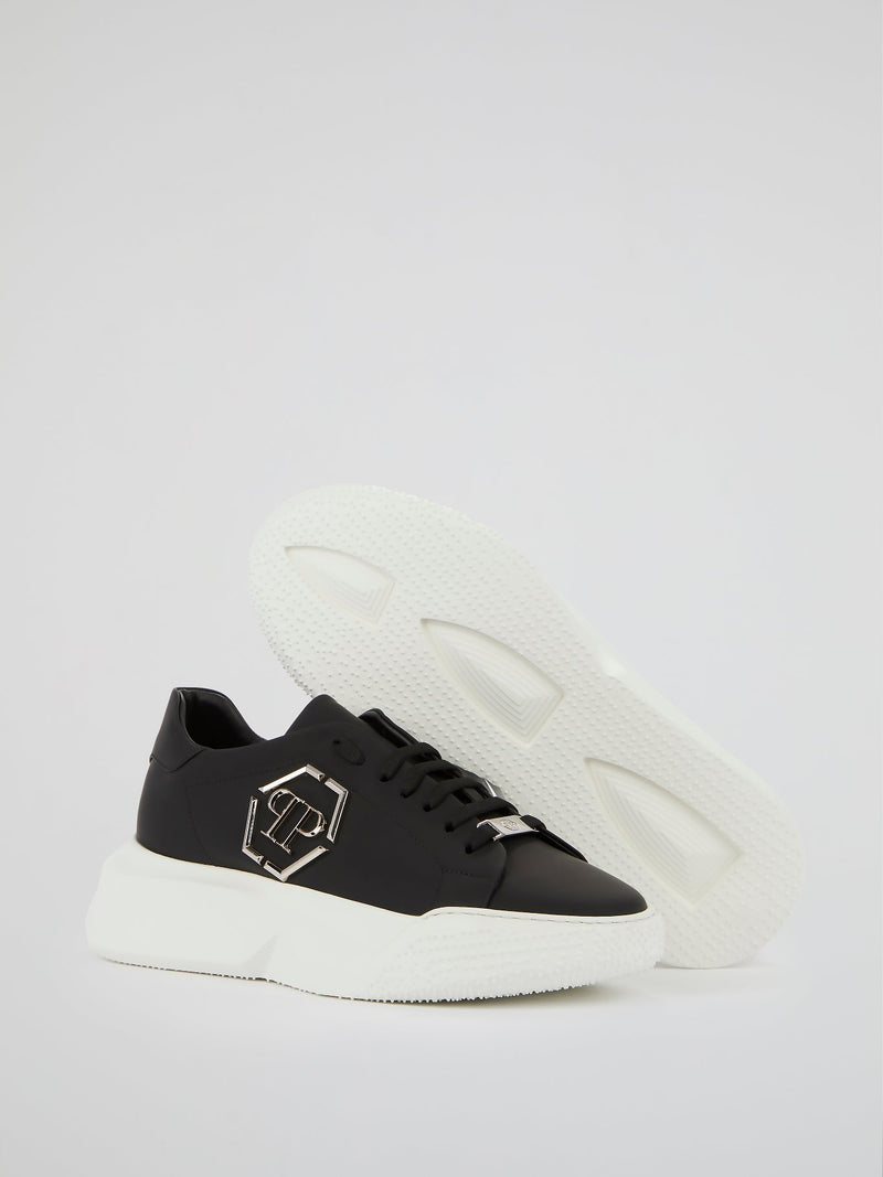 Black Monogram Embellished Platform Sneakers