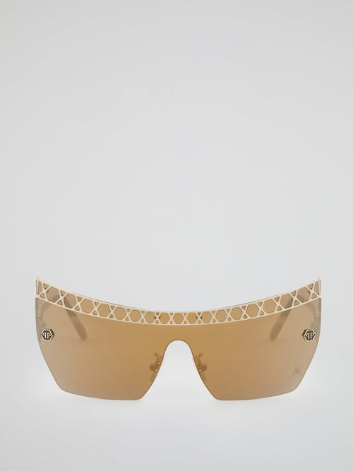 Gold Rimless Square Sunglasses