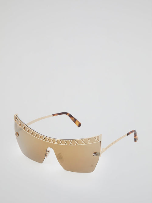 Gold Rimless Square Sunglasses