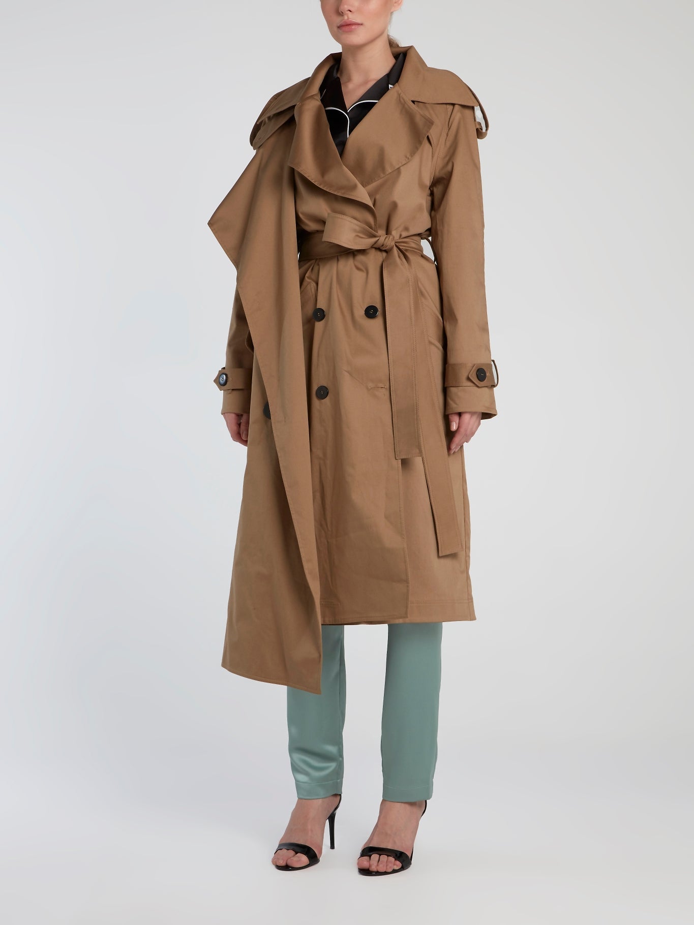 Brown Asymmetric Double-Breasted Trench Coat