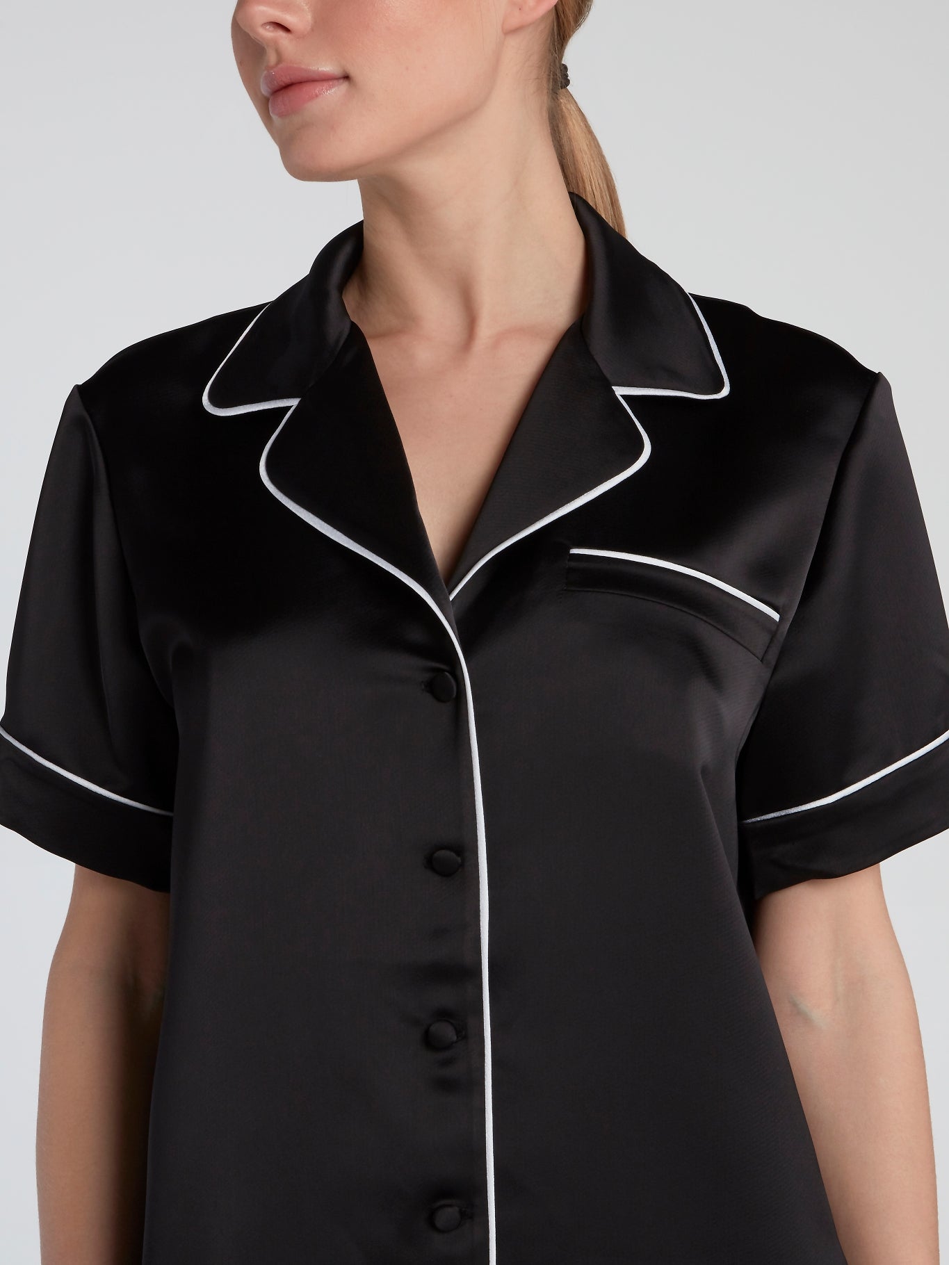 Black Short Sleeve Pajama Shirt