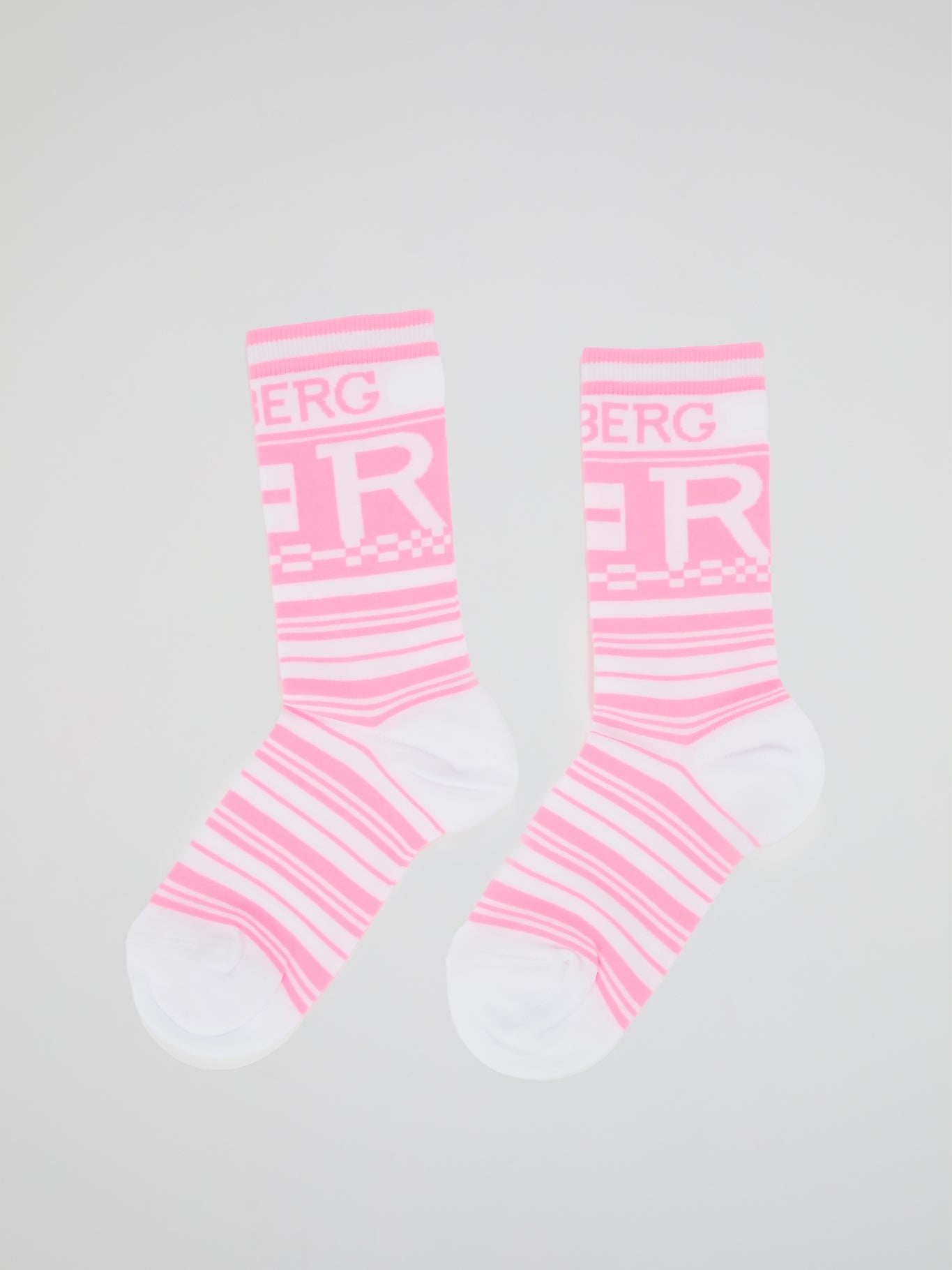 Pink Logo Striped Crew Socks