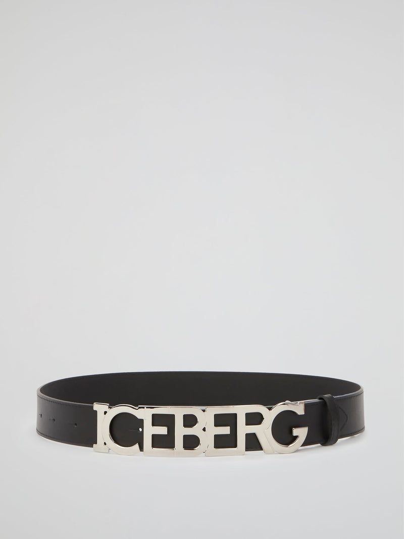 Black Logo Buckle Leather Belt