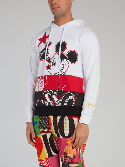 Mickey Mouse White Drawstring Hoodie