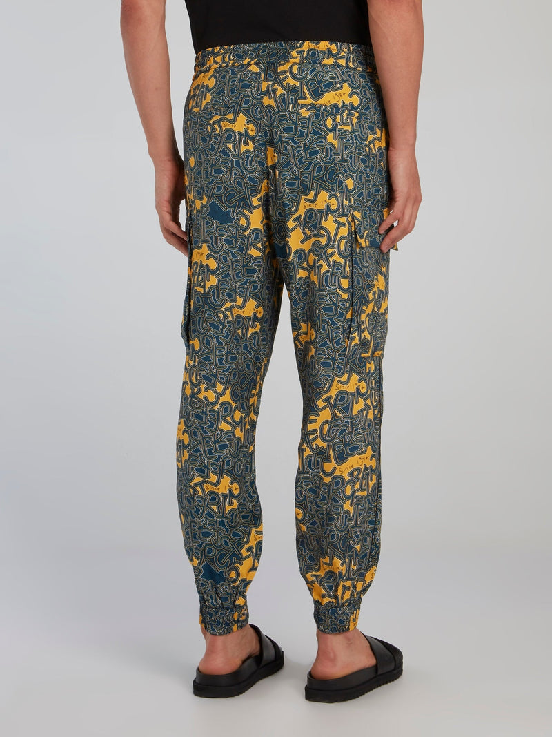 Jacquard Print Cuffed Cargo Pants