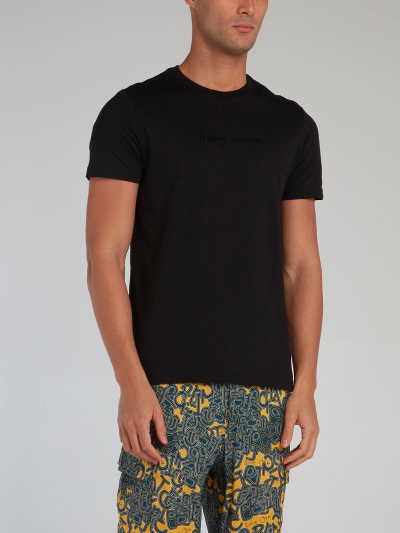 Black Signature Print Cotton T-Shirt