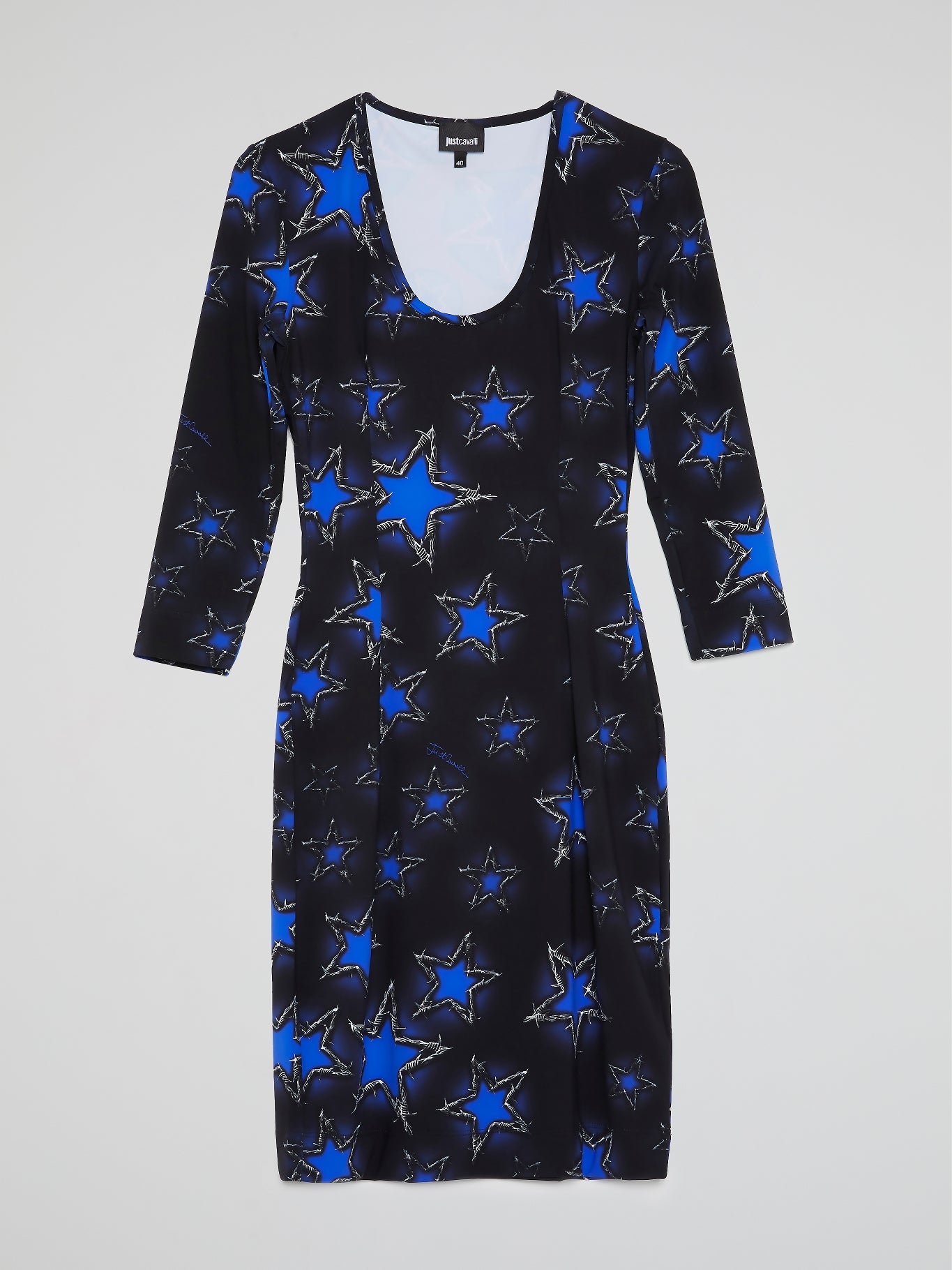 Navy Star Print Scoop Neck Dress