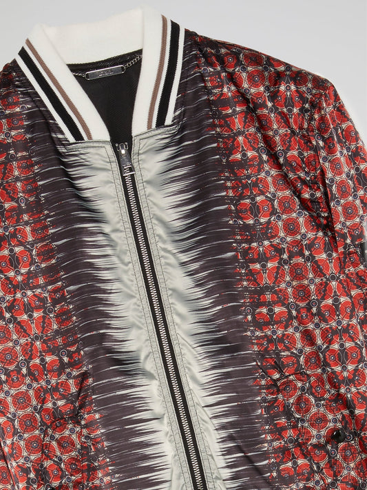 Red Jacquard Print Zip Up Jacket