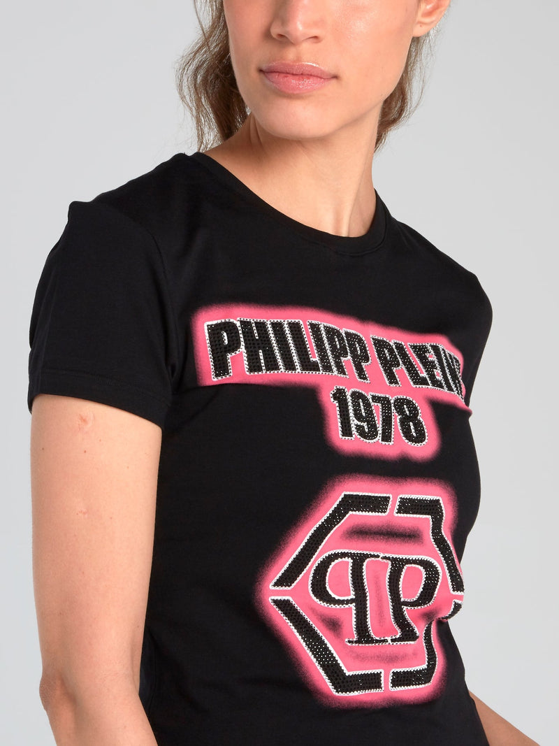 PP1978 Black Rhinestone Logo T-Shirt