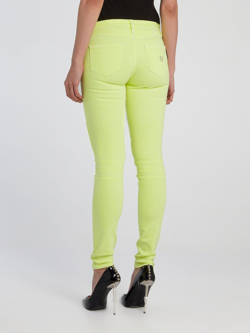 Neon Yellow Skinny Biker Jeans