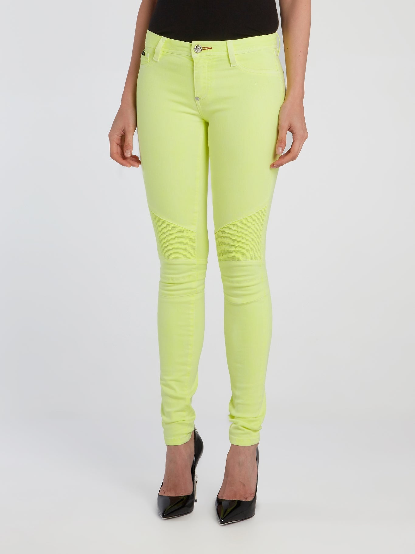 Neon Yellow Skinny Biker Jeans