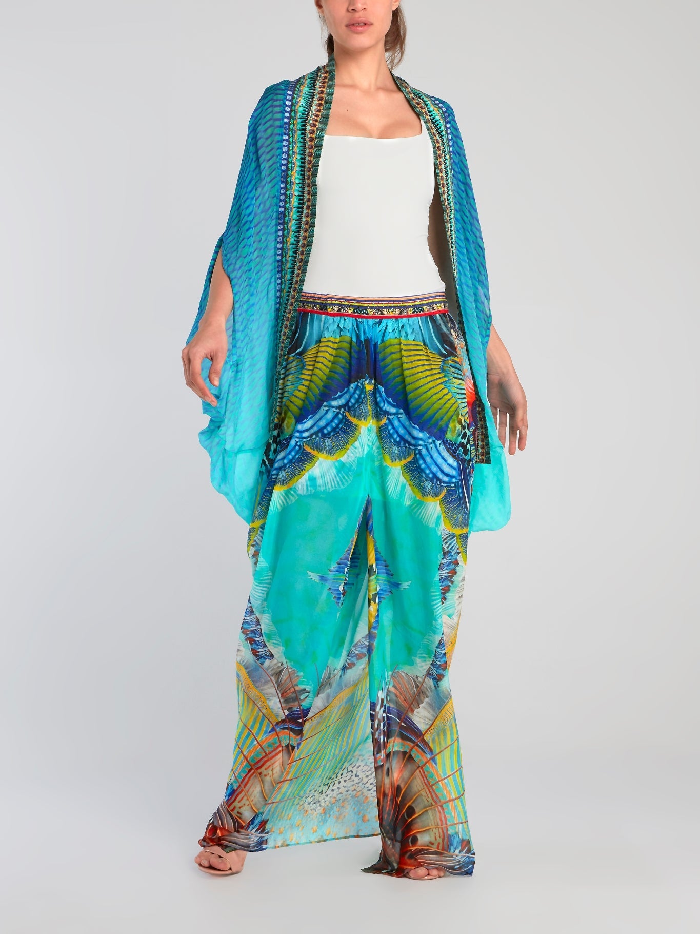 Side Split Overlay Silk Maxi Skirt