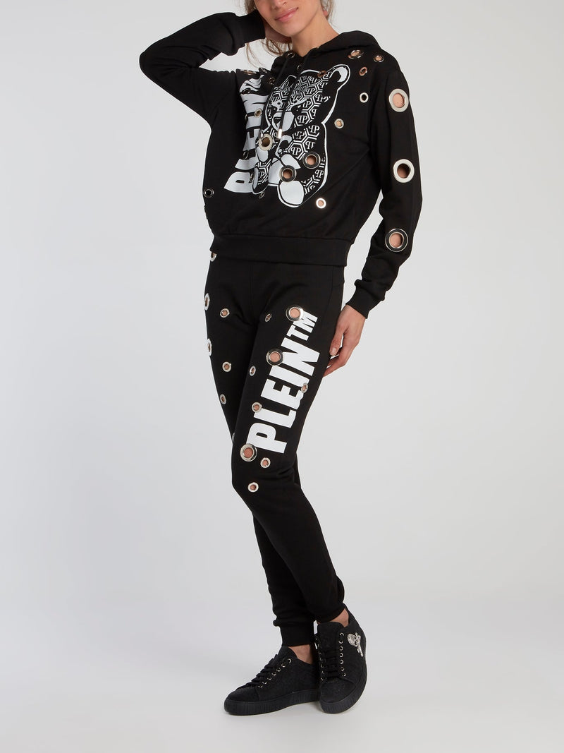 Black Ring Embellished Running Trousers